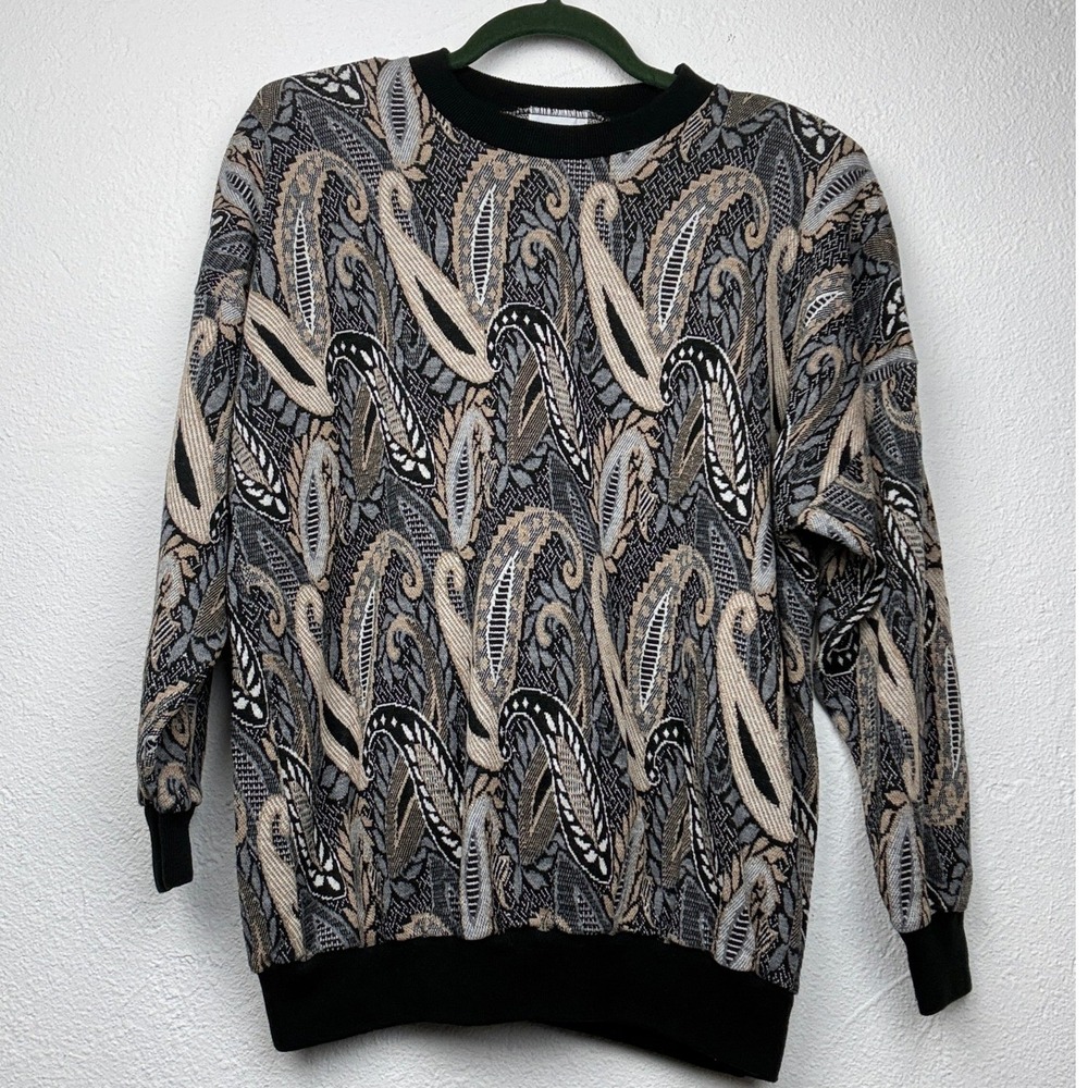 Success Black Paisley Knit Sweater - OS - Vintage Grandpa Core Eclectic Knit